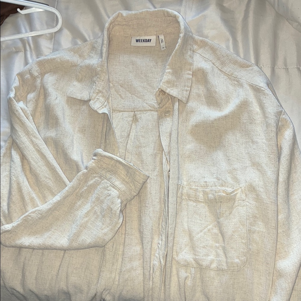 Weekday Light Beige Collared Dress - Picture 2 of 3